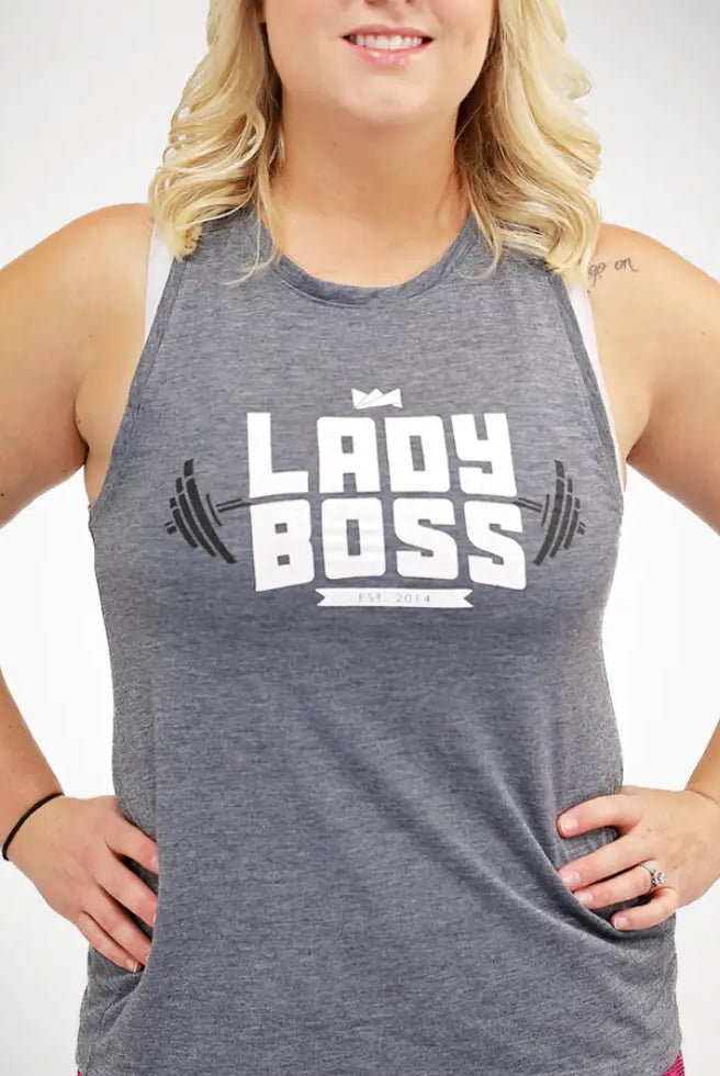 Barbell Muscle Charcoal Tank - LadyBoss