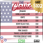 Promotional banner for 250 Strong The Classic with vanilla cake lean included against a patriotic flag background