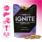 Supplement package labeled 'Lady Boss Ignite' with capsules and icons on a white background.