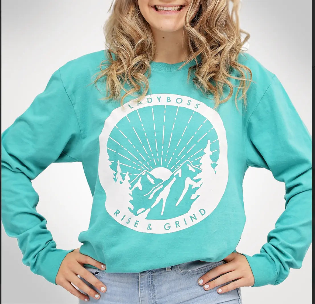 Rise & Grind Long Sleeve Tee- SIZE SMALL LadyBoss